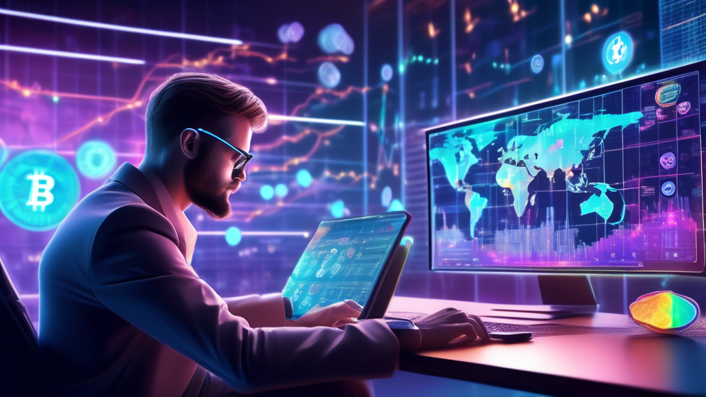 A detailed, futuristic digital illustration of an investor analyzing various cryptocurrency investment platforms on a high-tech holographic screen. The background features vibrant, dynamic charts, graphs, and digital coins such as Bitcoin and Ethereum, symbolizing different investment options. The scene is set in a modern, sleek office with a professional atmosphere, and the investor looks focused and thoughtful, carefully considering his options. The title 'Choosing the Right Crypto Investment Platform: A Comprehensive Guide' is subtly integrated into the scene on a floating interface.