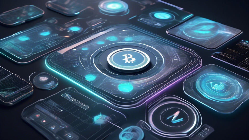 Create a futuristic digital artwork featuring an advanced cryptocurrency trading platform interface in 2023. The interface should display various cryptocurrencies, charts, and analytical tools in a sleek, high-tech style. Incorporate holographic elements and a modern, clean design. Include traders interacting with the platform using augmented reality devices.