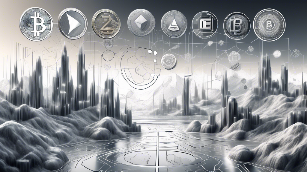 A futuristic digital landscape showcasing various cryptocurrencies as shining coins with unique symbols, with Bitcoin, Ethereum, and other top picks for 2023 prominently displayed. The background should feature futuristic financial charts and graphs to emphasize investment potential.