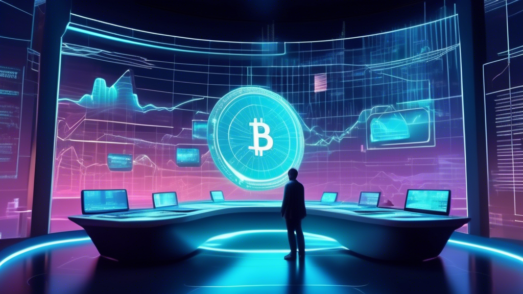 Create an image that depicts a futuristic digital landscape where virtual currencies are traded. In the scene, incorporate glowing holographic graphs and charts hovering in mid-air, representing the dynamic fluctuations of cryptocurrency futures trading. Add diverse characters, each interfacing with sophisticated digital devices, analyzing and exchanging cryptocurrency data. The environment should be sleek and modern, with transparent screens and futuristic architecture, emphasizing the advanced technology used in crypto futures trading. The overall tone should be vibrant and fast-paced, reflecting the intense and speculative nature of the market.